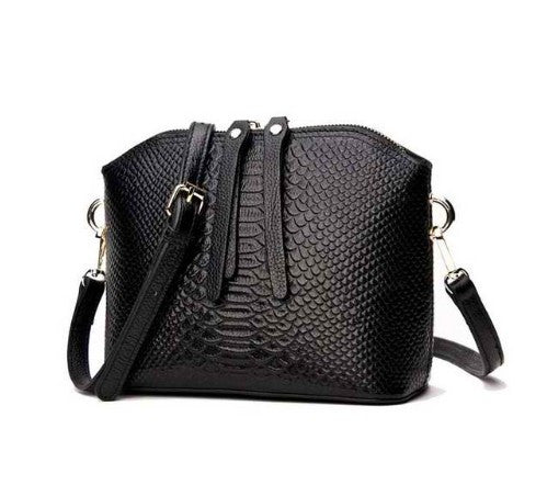 Genuine Cow Leather Serpentine Zipper Shell Shoulder Bag