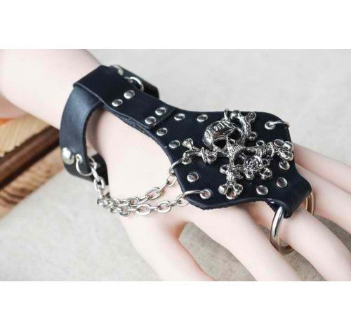 Black Rose Skull Ghost Palm Leather Bracelets