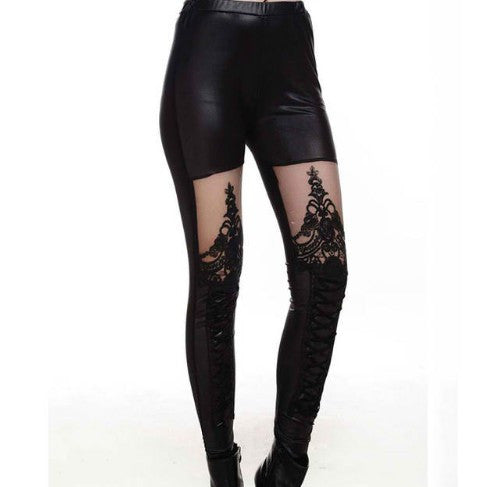 Lace Splice Bandage Slim Pencil Leggings