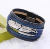 Handmade Feather Leaves Multilayer Wide Magnetic Leather Bracelets