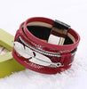 Handmade Feather Leaves Multilayer Wide Magnetic Leather Bracelets