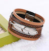 Handmade Feather Leaves Multilayer Wide Magnetic Leather Bracelets