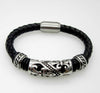 Stainless Steel Leather Braid Bracelet With Magnetic Buckle Claps